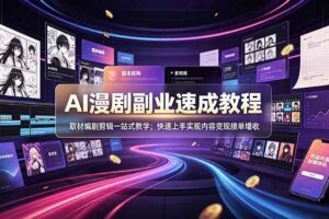 （19157期）AI漫剧副业速成教程，取材编剧剪辑一站式教学；快速上手实现内容变现接单增收