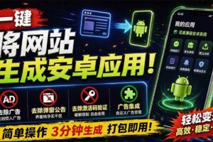 （20305期）目前最好用，一键将网站生成安卓应用！支持去除广告、弹窗公告、激活码验证、广告集成等 web-to-app