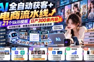 （20713期）【无水印】AI全自动获客+电商流水线-更新0929：配21个Skill模板，日产300条内容，从对标文案、批量出片到投流全流程