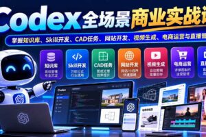 (20712期)【无水印】Codex全场景商业实战课:掌握知识库、Skill开发、CAD任务、网站开发、视频生成、电商运营与直播管理