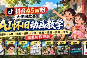 (20781期)抖音45W粉大佬同款赛道AI怀旧动画教学:拆解脚本→人物→场景→分镜→出图→视频→剪辑→发布完整制作链路