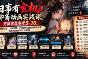（20789期）旧事有玄机AI聊斋动画实战9月新课：万播收益参考5-10，从故事文案、人物场景到分镜生视频，跑通精选商单收徒
